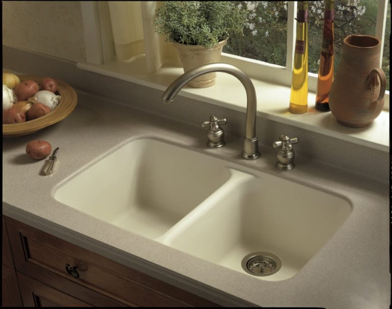 corian kitchen counter sink and faucet idea